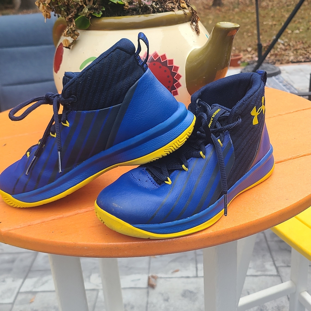 Under Armour Navy and Yellow High-Top Sneakers
